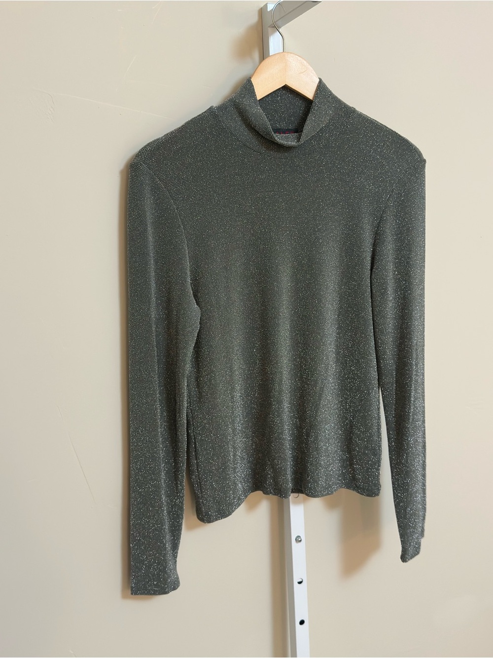 Ralph by Ralph Lauren L Silver Metallic Turtleneck Y2K Shimmer Top